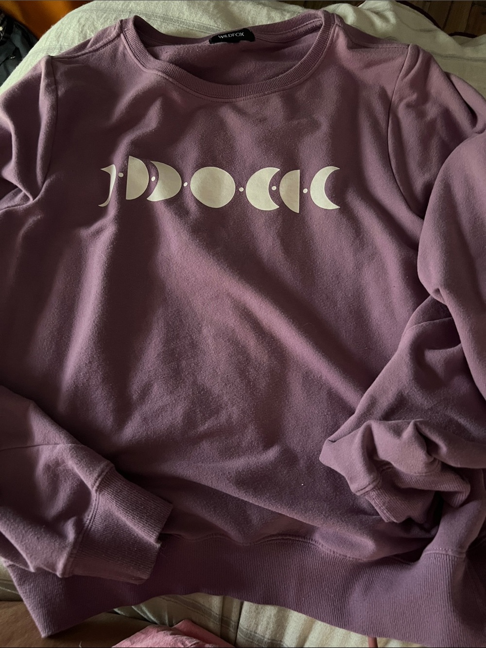 5/$10 item Wildfox Mauve Crewneck with White Moon Phase Graphic